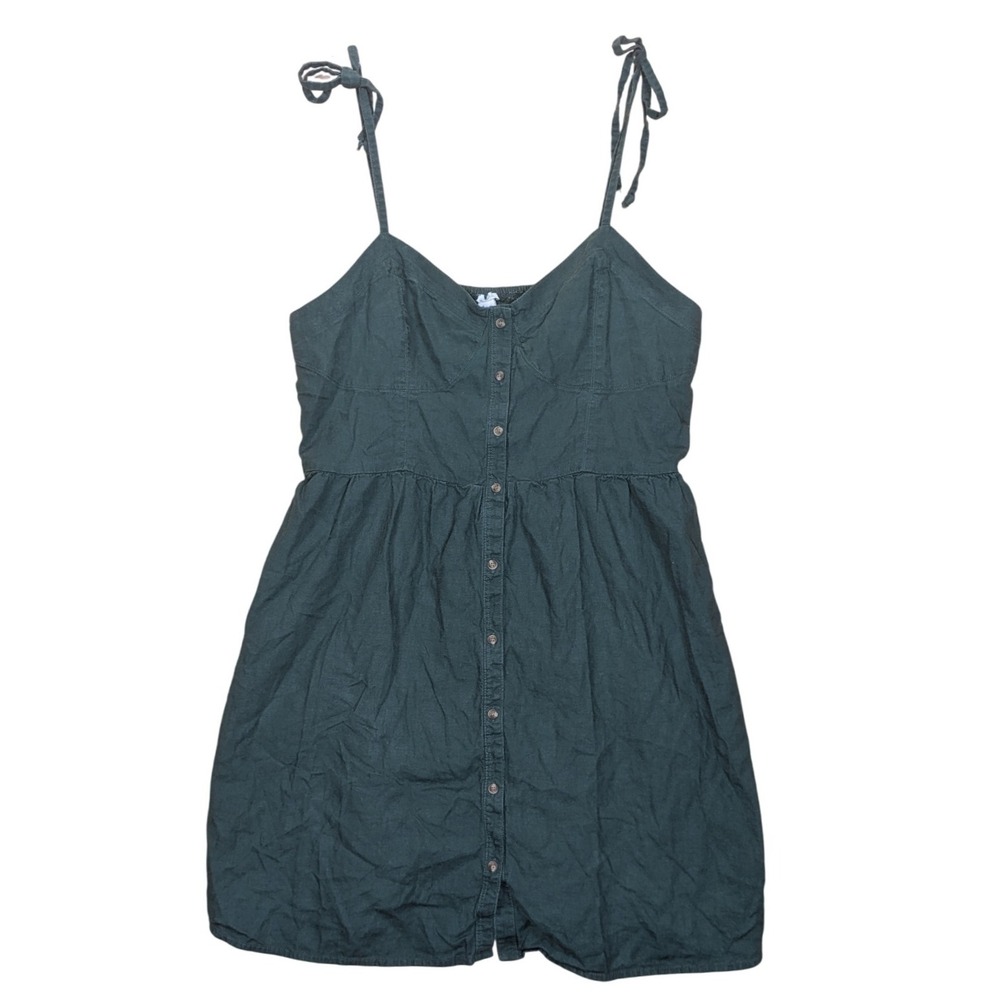 Aerie Mini Dress Green Linen Blend Button Front Corset Casual Women's Large‎